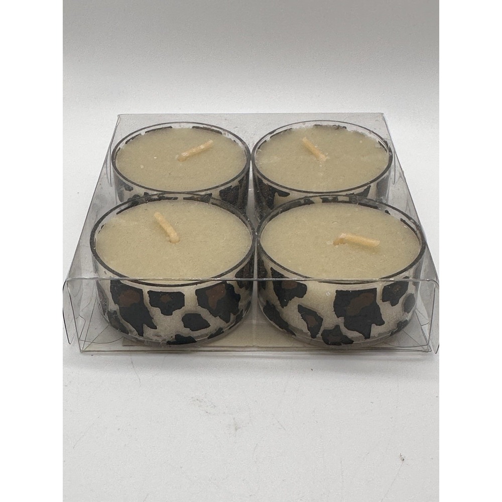 Safari Animal Print Tealight Candles Set of‎ 4 Plastic Cups New Unused